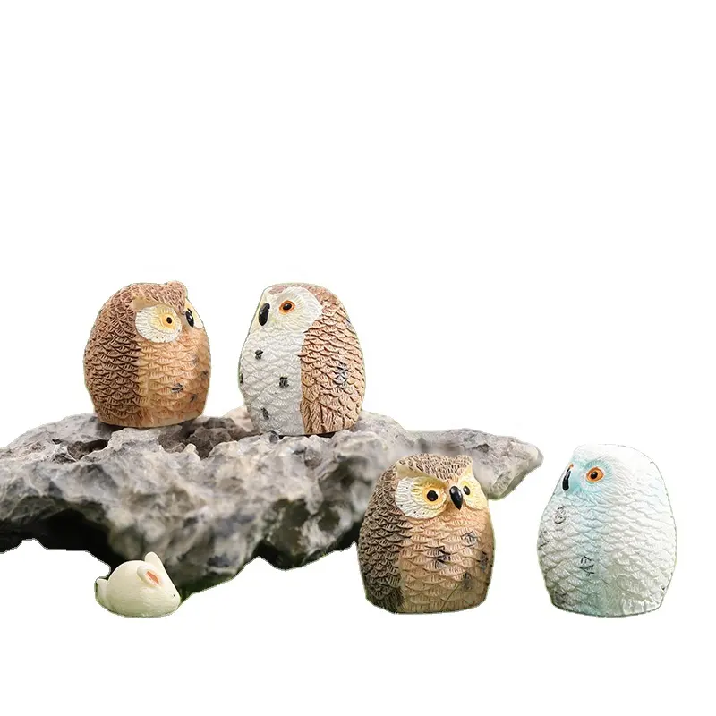 Night Owl Figures Miniature Figurineミニ妖精ガーデンAquarium水槽動物の彫像樹脂クラフト