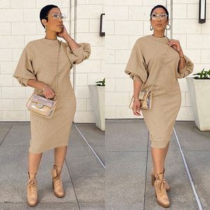 Nuovo Abito Maglione Invernale in Cotone per Donna, Stile con Maniche a Lanterna a Cinque Punti, <span class=keywords><strong>Vestito</strong></span> Lungo e Ampio - Product Image 3