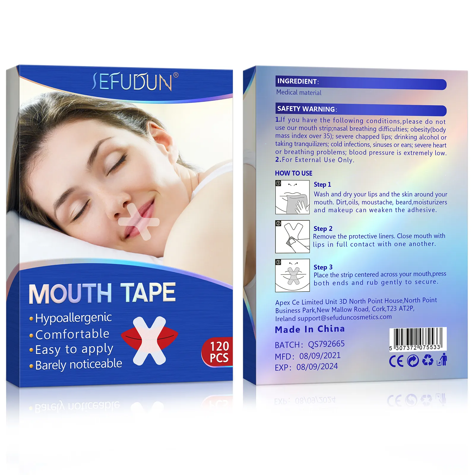 SEFUDUN高品質テープは睡眠を改善し、いびきを和らげる睡眠ストリップ120個の唇の形の口