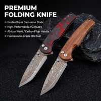 Couteau pliant original en laiton Damas, couteau de poche utilitaire haute dureté, manche en bois/fibre de carbone, couteaux de camping et de chasse DM033