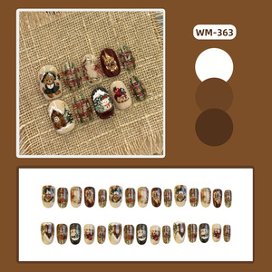 Uñas Postizas Navideñas Vintage con Diseño de Santa Claus y Escena Invernal, Acabado Mate y Brillante, Uñas Postizas Cortas Ovaladas para Fiestas Navideñas - Product Image 3