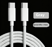 Kabel Pengisian Cepat Type-C ke Type-C Berwarna Abu-abu, Kabel Data USB-C PD60W/100W untuk iPhone 15/16, MacBook, Ponsel