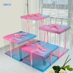 럭셔리 식품 포장 사용자 정의 로고 플라스틱 및 종이 핑크 애완 동물 PVC 명확한 라운드 광장 높이 투명 케이크 상자 생일 상자