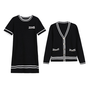 Primavera tinta unita in maglia <span class=keywords><strong>sexy</strong></span> abito abito sottile due pezzi in maglia <span class=keywords><strong>cardigan</strong></span> con abito due pezzi set da donna - Product Image 1