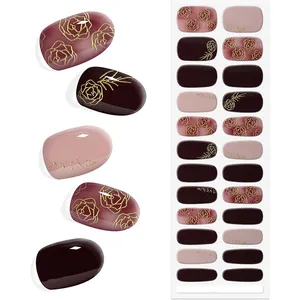 Semi Cured Gel Nail Stickers Long Lasting Semi-Cured Gel Nail Strips Waterproof Semicured Gel Nail Wraps UV Lamp Required