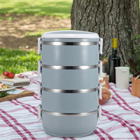 Boîte à lunch isotherme portable de style moderne, grande capacité, trois couches, en acier inoxydable 201, avec couvercle en PP, design rond, vente en gros