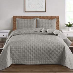 Juego de ropa de cama acolchada con rejilla, edredón verde suave, Reversible, tamaño Queen, 3 piezas - Product Image 5