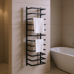 ราวแขวนผ้าเช็ดตัวติดผนังเหล็กสีดำทันสมัย ​​4 บาร์ อุปกรณ์เสริมในห้องน้ำสไตล์มินิมอล โครเมียมฟินิช สแตนเลสสตีล ขนาดกลาง - Product Image 2