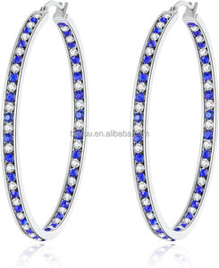 Zeta cảm hứng của phụ nữ Màu Xanh & trắng đầy đủ pha lê Rhinestone lớn Hoop bông tai cổ điển Vòng Tròn Phong Cách Lớn Hoop đồ trang sức - Product Image 1
