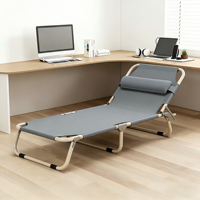 Lit de camping pliable avec oreiller, chaise longue portable pour la plage, le jardin et le camping, chaise inclinable légère et confortable