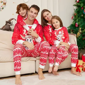 Ryewe Set piyama Natal kualitas tinggi pakaian serasi keluarga katun anak orang tua motif rusa lucu