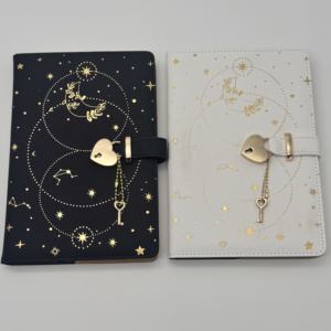 A5 Sternzeichen Hardcover Notizbuch 2026 Neu Goldfolie Herzförmiges Schloss PU-Leder Tagebuch Planer Schreibwaren - Product Image 1