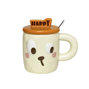 Mug mignon de dessin animé avec couvercle et poignée, beige, rose, marron, gris, tasse individuelle pour enfants et adultes, promotion printemps 2024, articles de boisson - Product Image 2