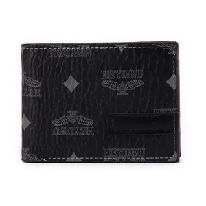 Dompet kulit lipat tiga pemblokir RFID, desain baru ramping untuk pria dengan pola benang bergaya dan pola Pribadi