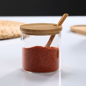 Transparent Bamboo Wooden Lid Seasoning <b>Jar</b> Set High Borosilicate Glass Bottle Moisture-proof <b>Kitchen</b> Food <b>Storage</b> Parties - Product Image 2