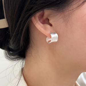 Silver Ruitai S925 Sterling Silver C-Shaped <b>Cuff</b> <b>Earrings</b> Matte Finish For Women Everyday Wear Geometric Design - Product Image 2