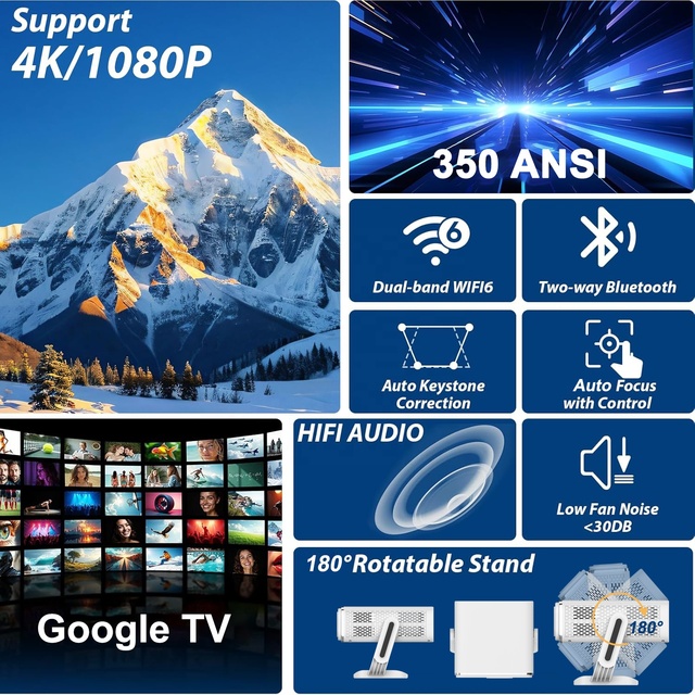 Shopping Mall Hot Selling Auto Focus Google-TV Dual WiFi 4K Video 1080P Full HD Home Theater Smart Portable Mini Projector