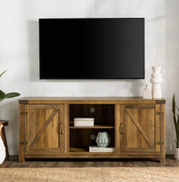 Meuble TV style ferme avec portes battantes et gestion des câbles, console multimédia en bois, vente en gros pour salon et chambre