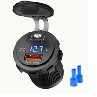Chargeur de voiture USB A+C avec voltmètre LED - QC3.0 18W + PD 30W Charge rapide Étanche Prise de courant 12V pour voitures/camions/bateaux
