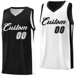 Maillot de basket-ball athlétique personnalisé noir et blanc double face - Product Image 1