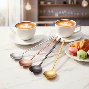 ช้อนเสิร์ฟสแตนเลสดีไซน์เกาหลีรักษ์โลก พร้อมเคลือบสีเงิน สีทอง สีโรสโกลด์ สำหรับไอศกรีม กาแฟ ชา - Product Image 1