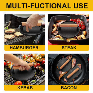 เครื่องกดเนื้อสำหรับปิ้งย่างบาร์บีคิวอุปกรณ์ทำบาร์บีคิวเนื้อไม่ติดสี่เหลี่ยมผืนผ้าเหล็กหล่อสำหรับปิ้งย่าง - Product Image 4