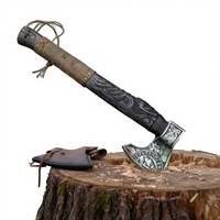 Hache à tête barbue Jexmoo 4 1/2 pouces, faite à la main, en acier à haute teneur en carbone, manche en bois de rose, fourreau en cuir, pour l'extérieur et le bricolage
