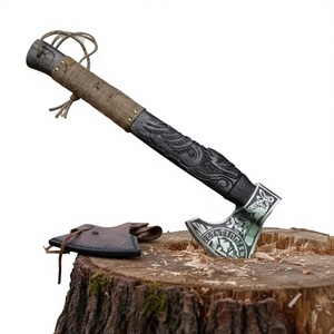Hache à tête barbue Jexmoo 4 1/2 pouces, faite à la main, en acier à haute teneur en carbone, manche en bois de rose, fourreau en cuir, pour l'extérieur et le bricolage - Product Image 1