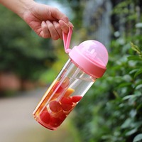 Bouteille d'eau en plastique pratique 2 en 1 de 420 ml et 600 ml, bouteille de sport pour enfants, adultes, étudiants, avec paille séparée