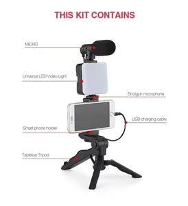 Vlogging Tiktok Kit de lumière de remplissage <span class=keywords><strong>vidéo</strong></span> pour téléphone Lumière LED Microphone de poche pour photographie Trépied Mains libres <span class=keywords><strong>Youtube</strong></span> Kit de voyage pour caméra - Product Image 5