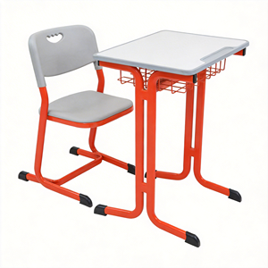 Conjunto de Escritorio y Silla Escolar Resistente con Patas Antideslizantes, Tablero Blanco y Patas de Acero Naranja, para Jardín de Niños y Escuela Secundaria - Product Image 2