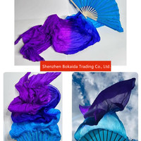 Éventails en bambou en soie artificielle Voiles Longs éventails en soie de danse du ventre Éventails en tissu de danse colorée Drapeaux de culte Vêtements de performance