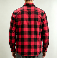 Kemeja Pria Bahan Katun Flanel Amerika, Kerah Tegak, Motif Garis Kotak-kotak, Lengan Panjang, Ukuran Besar, untuk Gaya Jalanan