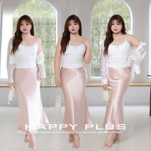 ชุดเซ็ตผู้หญิงไซส์ใหญ่ Runqi เสื้อสายเดี่ยวสีขาว เสื้อคลุมคาร์ดิแกน กระโปรงผ้าซาตินสีพีชชมพู สีพื้น ทรงเข้ารูป แฟชั่นสำหรับผู้ใหญ่ - Product Image 2