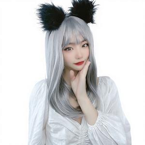 Perruque UMS Halloween Cruella Noire et Blanche, Longue et Droite, <span class=keywords><strong>avec</strong></span> <span class=keywords><strong>Frange</strong></span>, Synthétique, Double Trame, Entièrement Faite à la Machine, pour Cosplay - Product Image 1