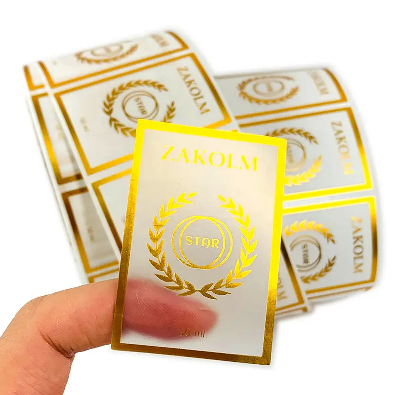 Logotipo personalizado impermeable autoadhesivo transparente lámina de oro rectángulo pegatinas vinilo etiqueta transparente para botella de perfume