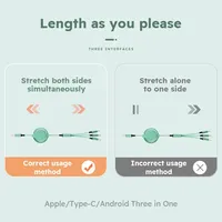 Kabel Pengisi Daya Cepat 3 in 1 2.8A Berkualitas Tinggi, Dapat Ditarik Ulang, untuk iPhone & Android Universal Multiwarna Tembaga Murni untuk Penggunaan Komputer