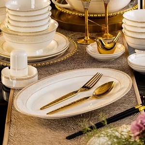 Luxury <b>2</b>-10 Europe Design Royal Bone China Ceramic Dinnerware <b>Set</b> Gold Inlay Plates for Home Service - Product Image 5