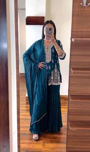 Lancement d'un nouveau look de soirée de créateur Nouveau top-Sharara Heavy Faux Georgette With Heavy Embroidery Sequence Work Full Sleeve - Product Image 6