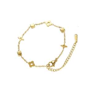 طقم عقد وسوار نسائي TZ074 من الفولاذ المقاوم للصدأ بطلاء ذهبي وشكل زهرة البرسيم رباعية الأوراق لا يبهت لونه - Product Image 5