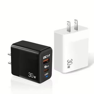 US/EU//UK Plug 30W USB C Phone Charger QC3.0 Fast <b>Charging</b> A+C Dual Port Power <b>Adapter</b> With Led Light for 16 15 14 13 12 Pro Max - Product Image 3