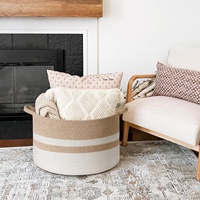 Voyage chez l'habitant vêtements sales panier de rangement tissé à la main coton corde peluche jouet Organisation baril pour petit espace vie