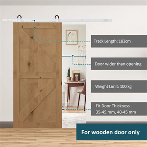 Db 6 Ft Rustic Interior Sliding Barn Door <b>Hardware</b> Kit White Pvc For Bedroom Kitchen Glass Material - Product Image 6