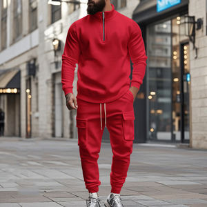 PASUXI Tuta Sportiva da Uomo in Pile Pesante Autunnale Antivento, Set 2 Pezzi con <span class=keywords><strong>Felpa</strong></span> Mezza Zip e <span class=keywords><strong>Pantaloni</strong></span> <span class=keywords><strong>Jogger</strong></span>, Completo Caldo Regolare - Product Image 4