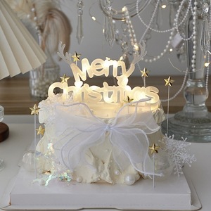 Merry Christmas Cake Decoration Lighted Arch With Stars And Bow For Holiday Celebration - Product Image 1