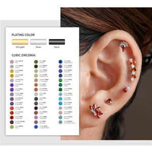 Pendiente de titanio ASTM F136 con triple circonita cúbica en forma de <span class=keywords><strong>flecha</strong></span>, joyería clásica para piercing de cartílago, hélice, <span class=keywords><strong>tragus</strong></span> y lóbulo para mujeres y hombres - Product Image 5
