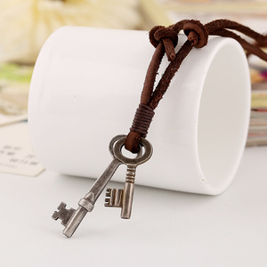 Punk <span class=keywords><strong>Biker</strong></span> Brown Surfer Mignon Clé Pendentif En Cuir Véritable Dentelle Collier Ras Du <span class=keywords><strong>Cou</strong></span> - Product Image 2