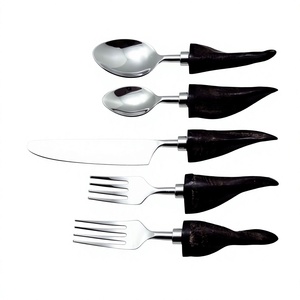 Natural Horn Handle Stainless Steel Silver Plated Disposable Modern Design Kitchen Flatware Set 5 Spoons Chopsticks Forks Knife - Product Image 1