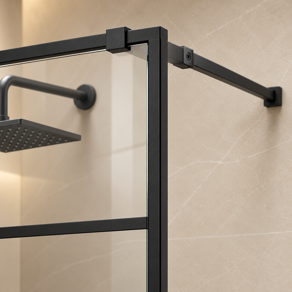 Fixed Clear Glass Shower Panel Metal Grid Frame and Support Bar for ...