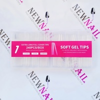 240 faux ongles carrés extra longs en cristal transparent, haute qualité, 12 tailles, couverture complète, en gel ABS souple